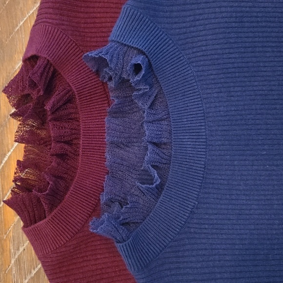 (2) Ted Baker Dvana Frilled Trim Ribbed Sweaters Deep purple and Medium Blue - Picture 1 of 13